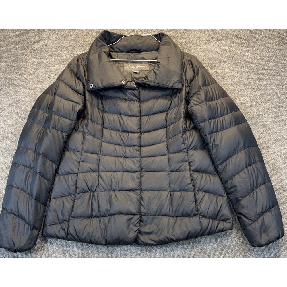 Eddie Bauer Women's M Black Down Puffer Jacket Packable Lightweight